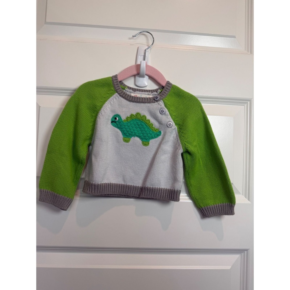 27. Zubels Baby Boys Dinosaur Cotton Knit Sweater Green Gray Raglan 9 Months